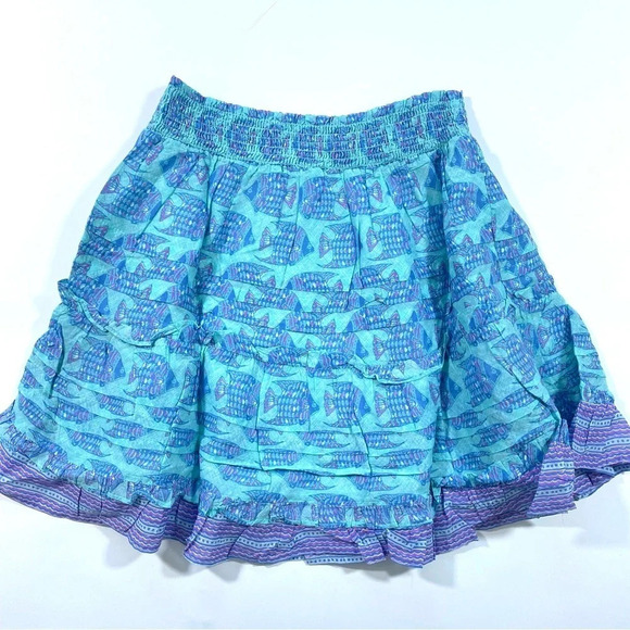 New Vineyard Vines Tang Fish Smocked Skirt Crystal Blue - Picture 2 of 6